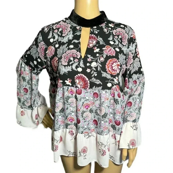 Ann Taylor LOFT Boho Floral Top Womens Small Mixed Print Long Sleeve Blouse - Picture 4 of 11